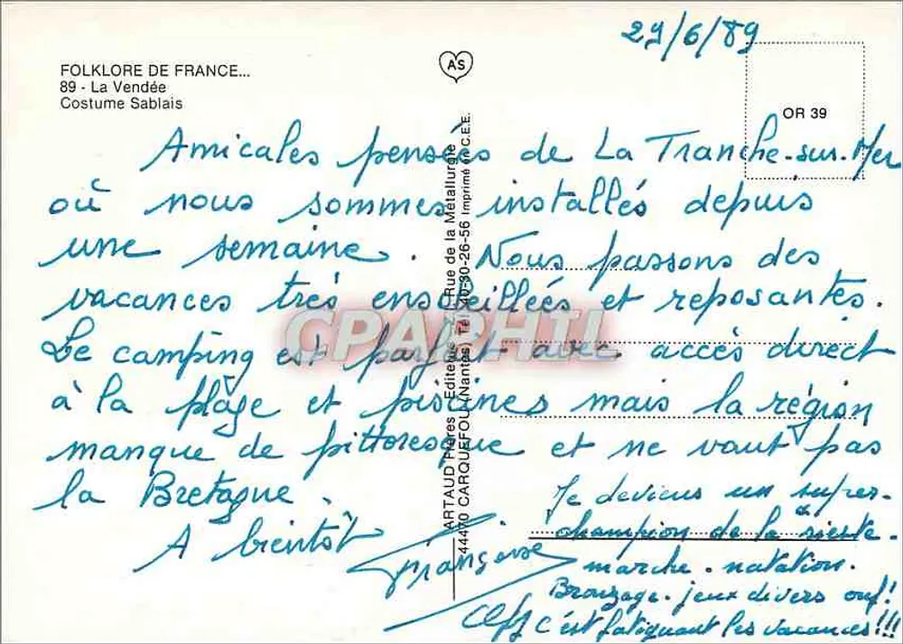 Folklore Frankreichs — La Vendée — Sablais-Kleidung — Éditions Artaud - Rückseite