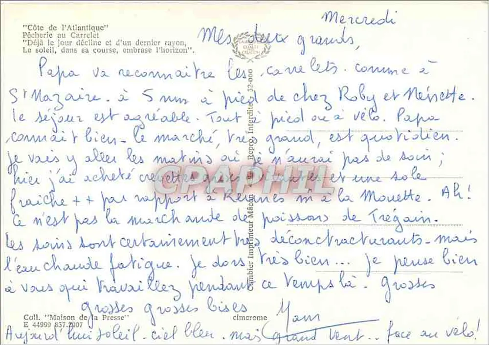 Fischerei am Carculet — Atlantikküste — Imprimerie Mélan - Rückseite