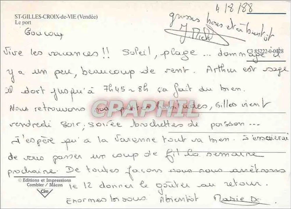 Saint-Gilles-Croix-de-Vie — Porto com barco e gaivotas — Éditions Combier / Mâcon - Verso