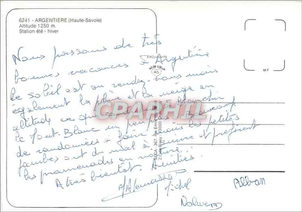 Argentière — Bergstation — Verlag BDA-367 - Rückseite