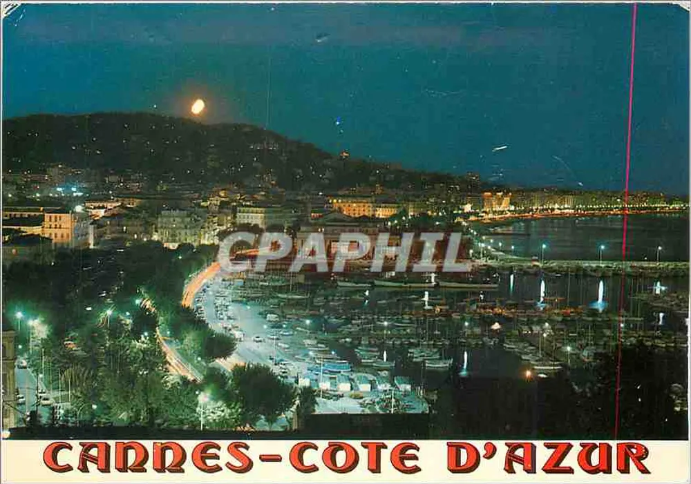 Cannes - Côte d'Azur — vista noturna do porto e das colinas — Litografia SEVEN S.r.l. Verona Itália - Frente