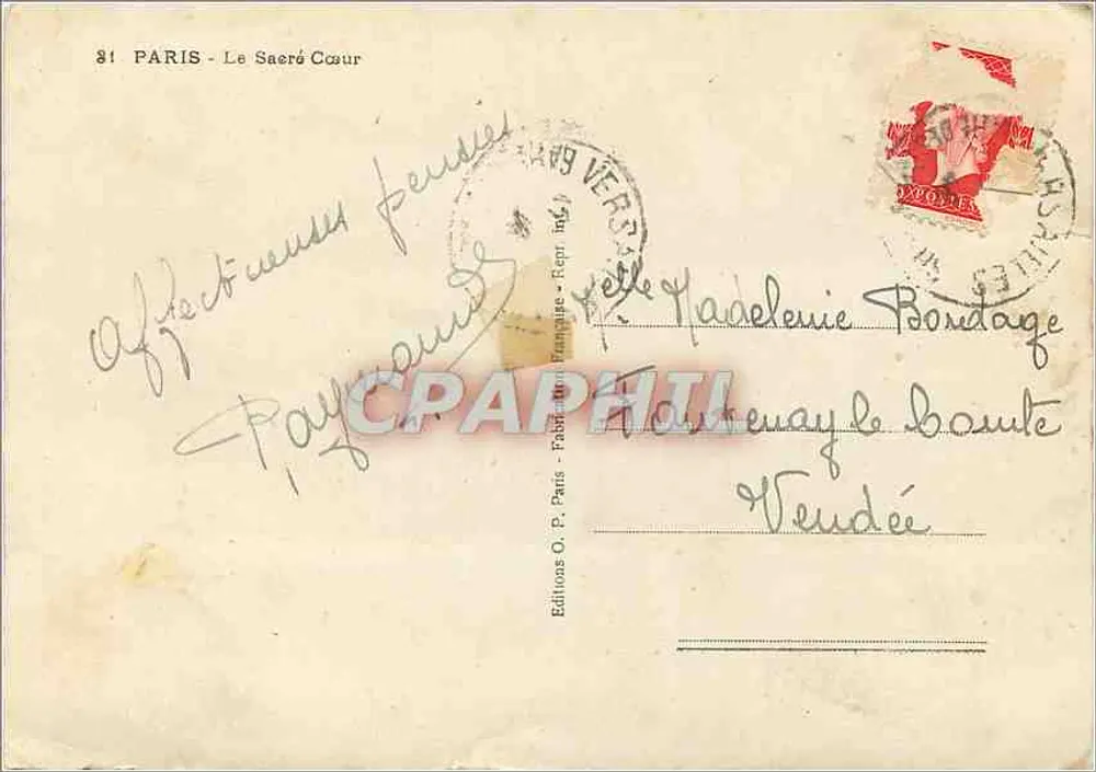 O Sagrado Coração — Paris — Edições O. P. Paris - Verso