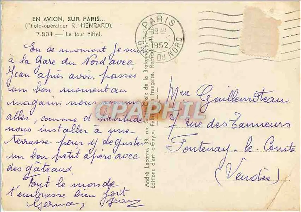 A Torre Eiffel — vista aérea — André Laconie, Edições de arte « Guy » - Verso