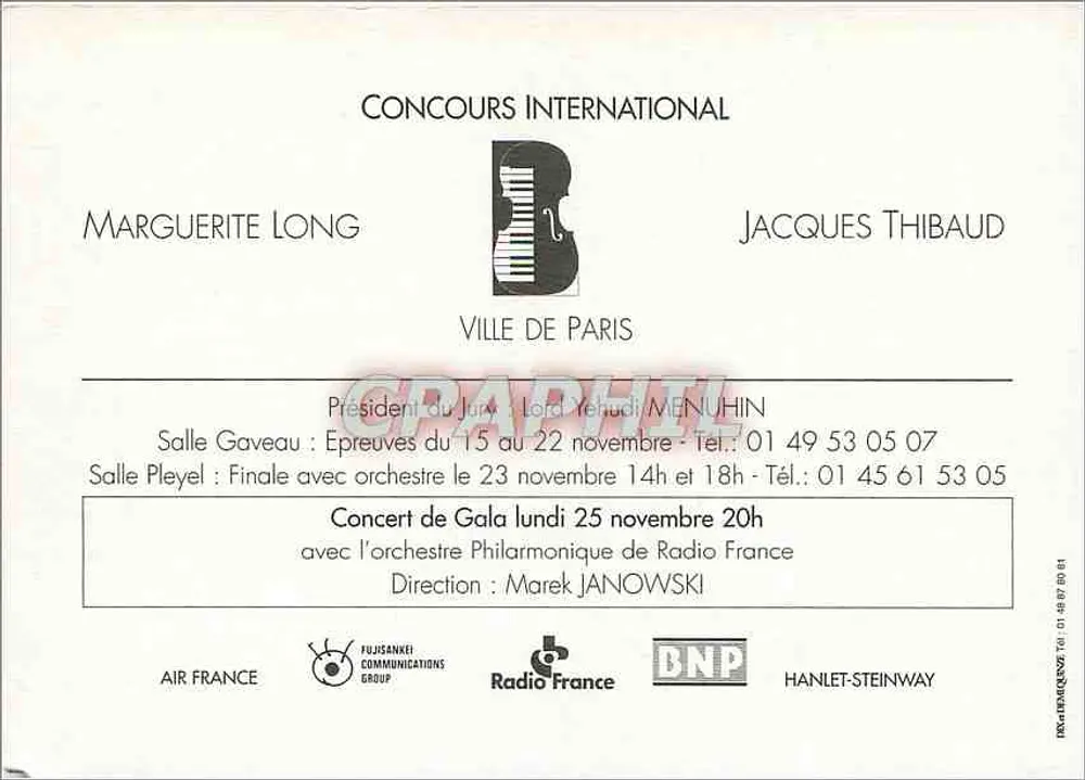 Internationaler Marguerite Long - Jacques Thibaud Wettbewerb — Stadt Paris 1996 - Rückseite