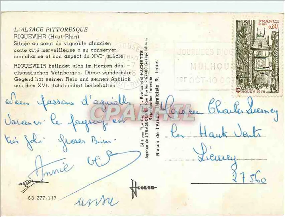 Riquewihr — Alsace — Editor Hachette, n° 68.277.117 - Verso