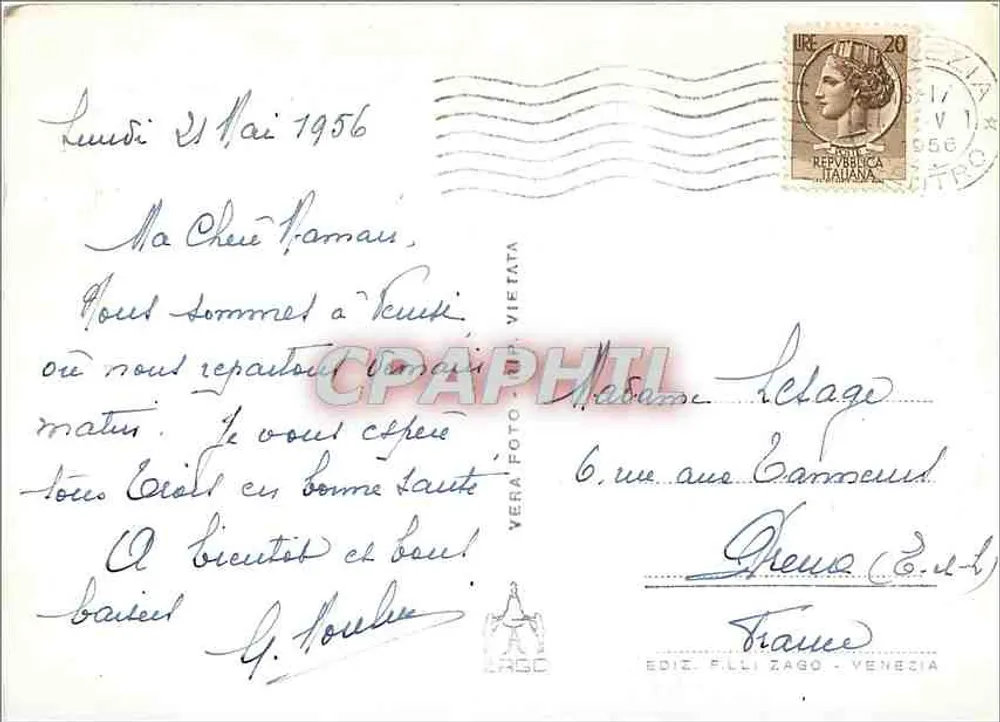 Hôtel Hungaria Palace — Venise — Éditeur F. Zago, n° 197 - Verso