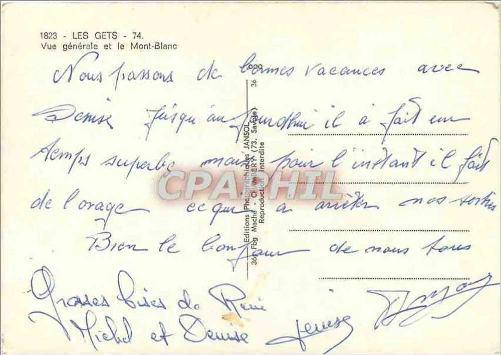 Les Gets - 74 — Vista geral e o Mont-Blanc — Éditions Photographiques JANSOL - Verso