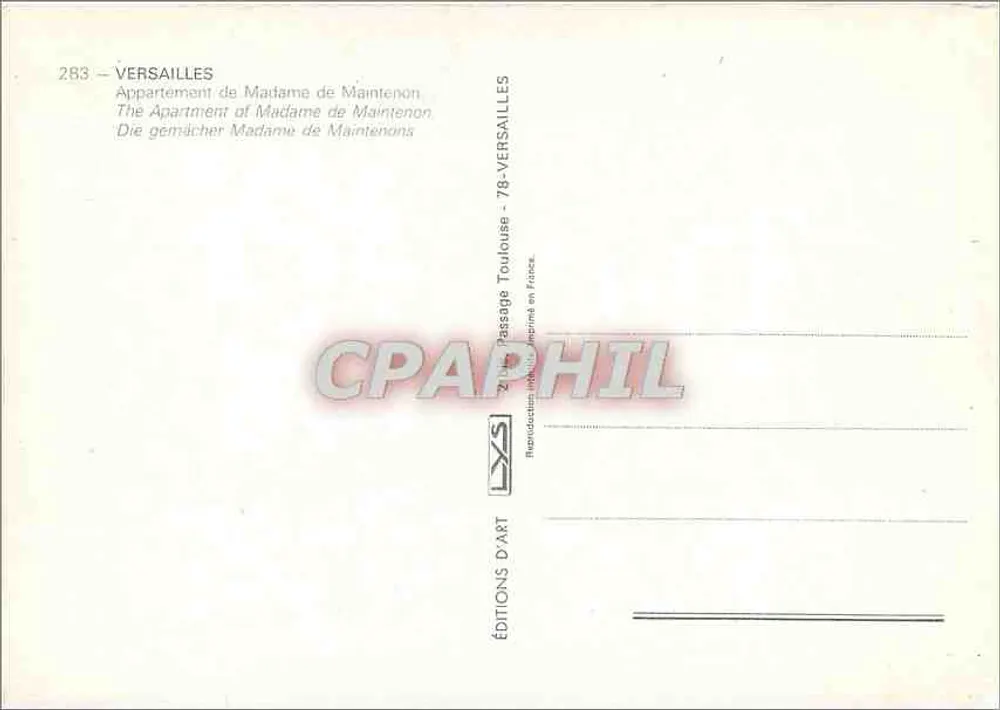 Apartamento da Senhora de Maintenon — Versailles — Éditions d'Art - Verso