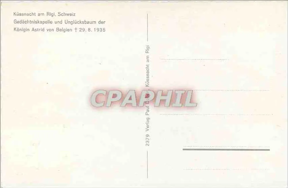 Küssnacht am Rigi, Suíça — Capela comemorativa e árvore de sorte da rainha Astrid — editor Paul Düring, n° 2379 - Verso