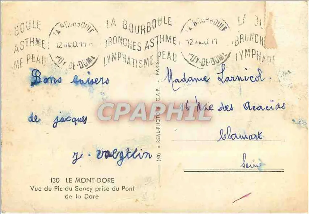 Ansicht des Pic du Sancy vom Pont de la Dore — Verlag REAL-PHOTO (50) - Rückseite