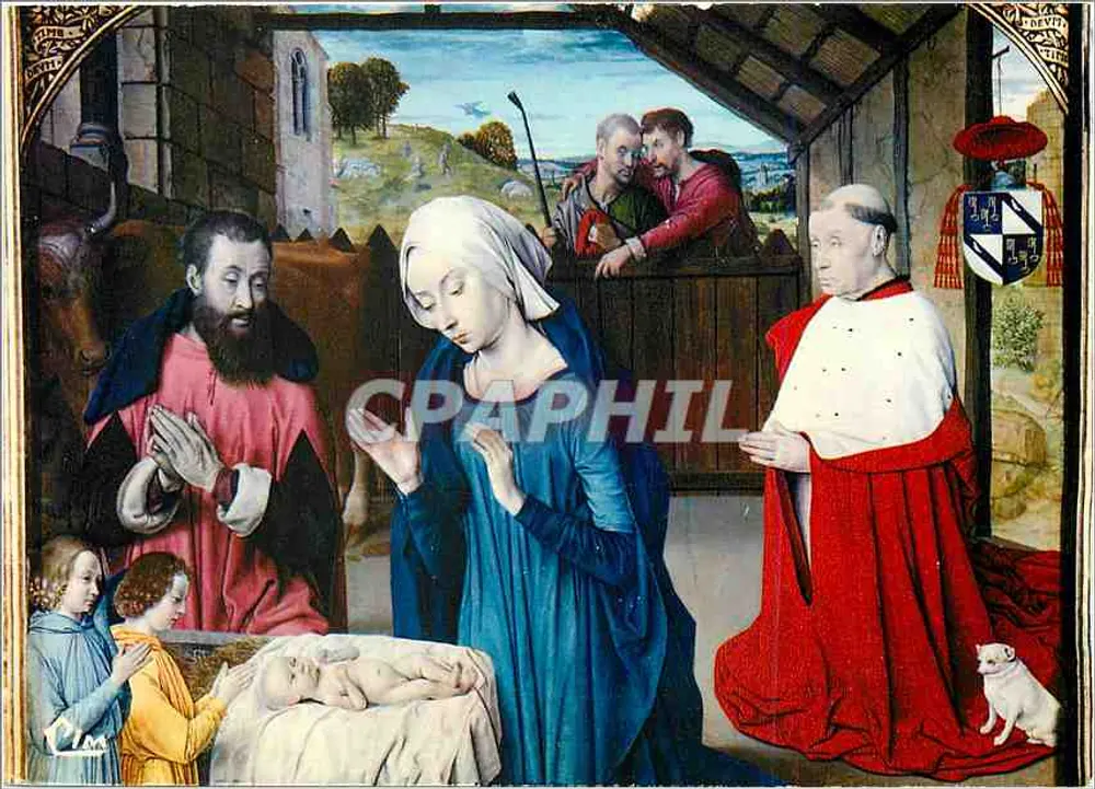 Natividade — pintura em madeira do Mestre de Moulins — Museu Rolin, Autun - Frente