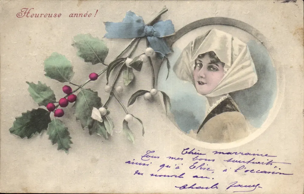 Frau im Hut — Neujahrswünsche — A.S. V. Serie 332 - Vorderseite