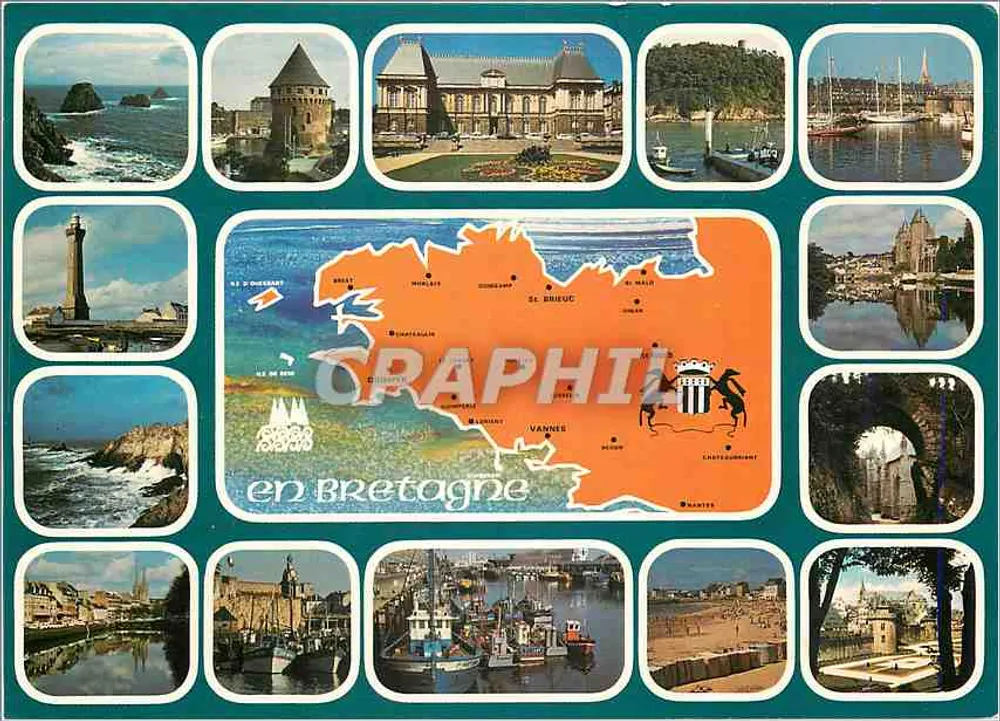 Bretanha — Carta postal panorâmica com mapa e fotos — Edições da Bretanha - Frente