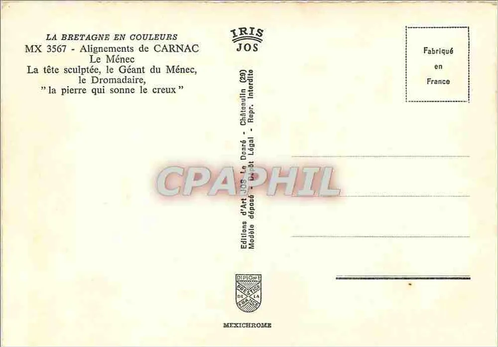 Le Ménez Carnac — Pedras curiosas — Edições d'Art Jos - Verso