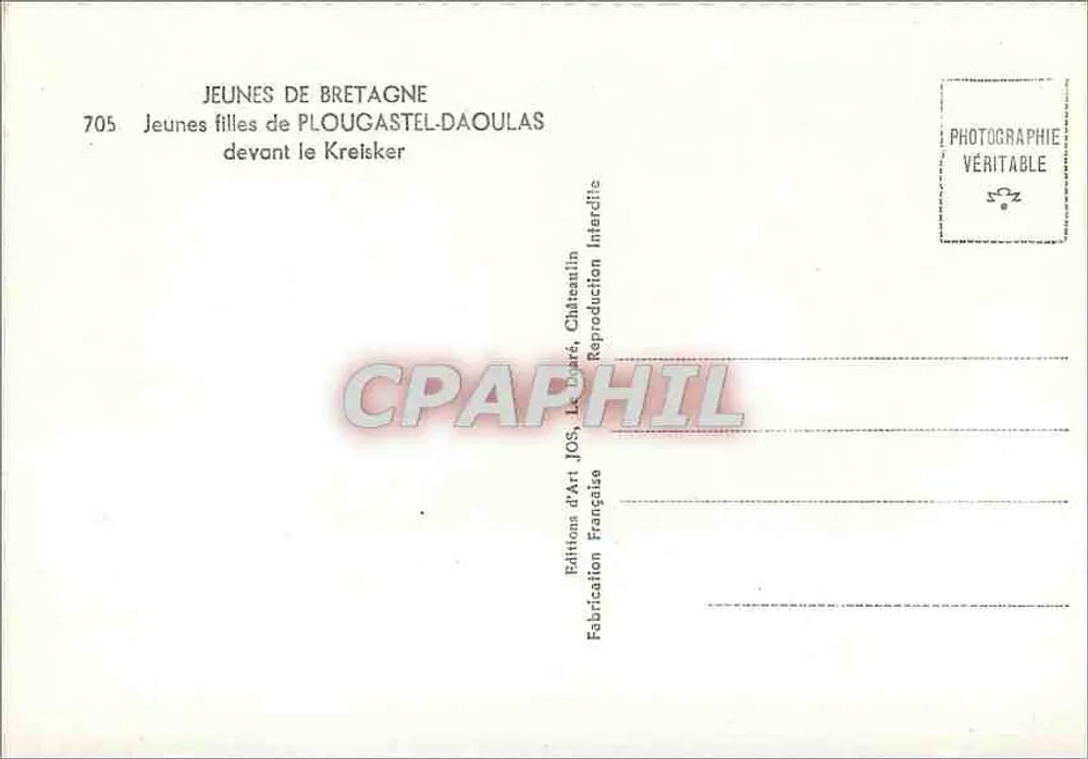 Junge Mädchen aus Plougastral-Daoulas — vor dem Kreisker — Éditions d'Art JOS, La Baaré, Châteaulin - Rückseite