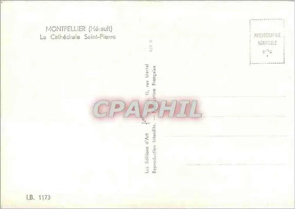 Montpellier (Hérault) — La Cathédrale Saint-Pierre — Éditions d'Art Martel, n°1173 - Verso