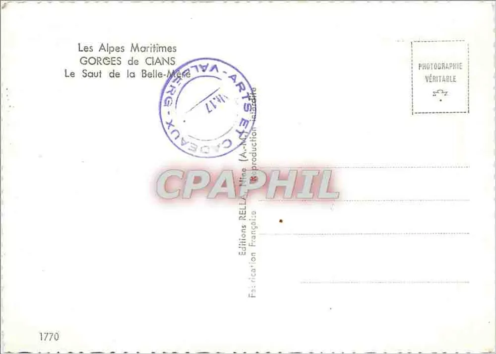 Alpes-Maritimes — Gorges de Cians, Le Saut de la Belle-Mère — Editions Rella - Rückseite