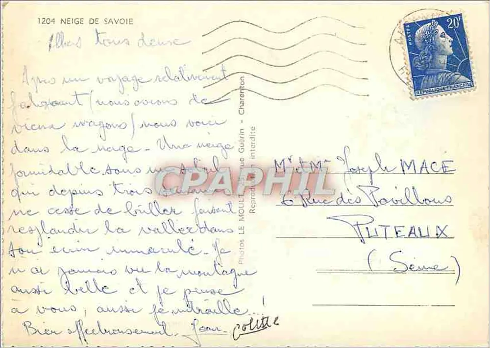 Neve da Savoia — 1204 — Fotos Le Moulon, Charenton - Verso