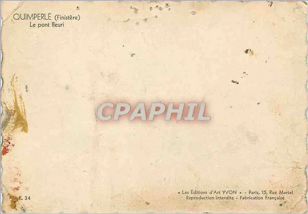 Quimperlé (Finistère) — O ponte florido — Les Éditions d'Art YVON, n° K.34 - Verso