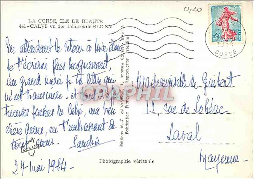 Calvi — Ansicht der Recisa-Klippen — Éditions M.-C. Miramont - Rückseite