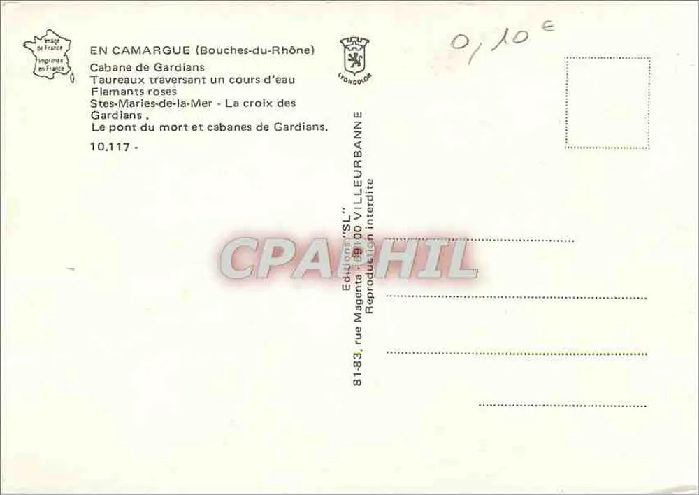 En Camargue — (B. du Rh.) — Éditions 'SL' n°10.117 - Verso