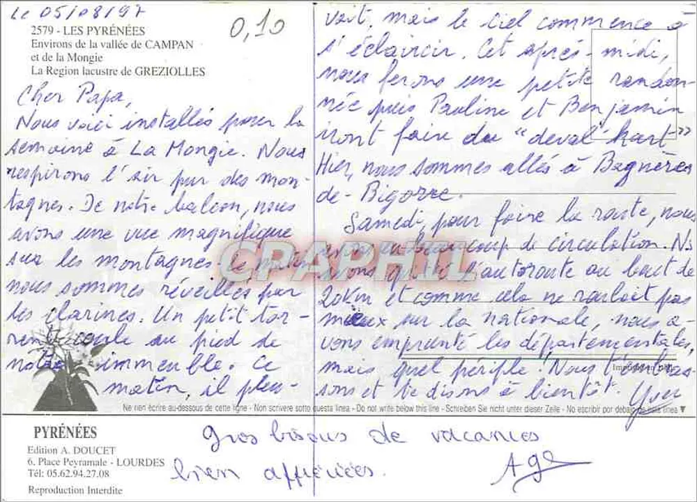 ग्रेजिओल्स के झील क्षेत्र — कैडेरोल्स की झील, ग्रेजिओल्स की झील, ग्रेजिओल्स की छोटी झील, कैम्पाना की झील — ए. डूसेट द्वारा प्रकाशित, लूर्ड - पीछे