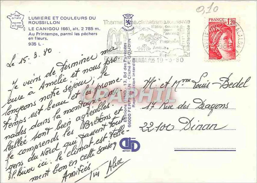 Le Canigou (66), H. 2 785 m — zwischen blühenden Pfirsichbäumen — Éditions Perpignan - Rückseite