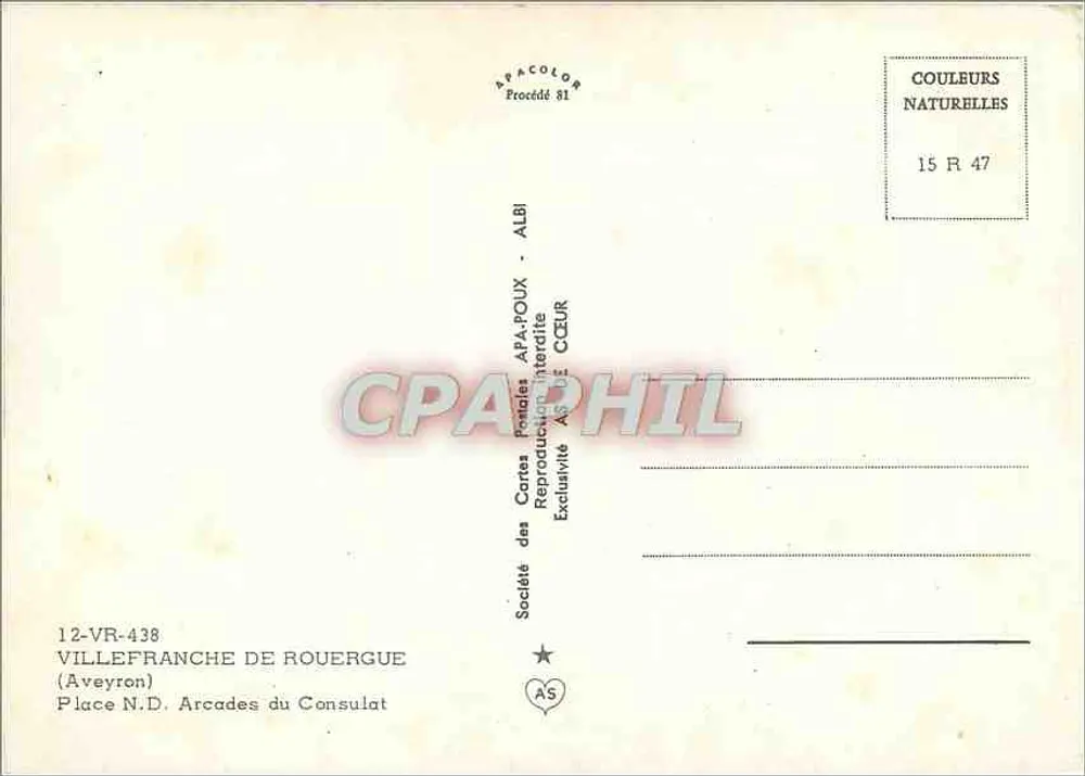 Arcades du Consulat — Villefranche-de-Rouergue (Aveyron) — Société des Cartes Postales APA-POUX - Rückseite