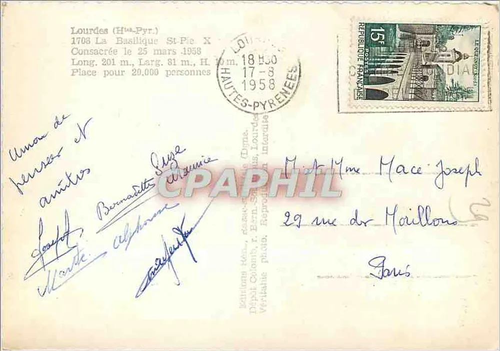 Lourdes (Altos-Pirineus) — Basílica de São Pedro — editor: Dépôt Colomb, r. Bernadette, Lourdes - Verso