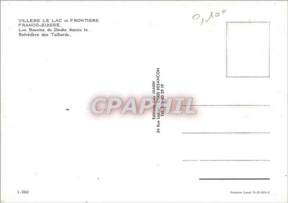 Villers-le-Lac et Frontière Franco-Suisse — Les Bassins du Doubs depuis le Belvédère des Taillards — Éditions Guy Janin, Besançon - Verso