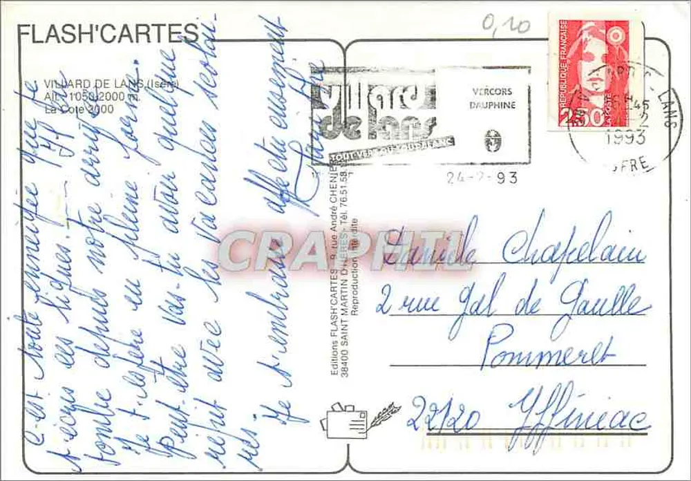 Villard de Lans — Blick auf schneebedeckte Berge — Flash'Cartes - Rückseite