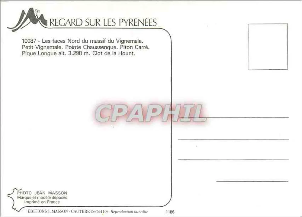 Nordseiten des Vignemale-Massivs — Petit Vignemale, Pointe Chausseneque, Pilton Carré — Editions J. Masson, Cauterets - Rückseite