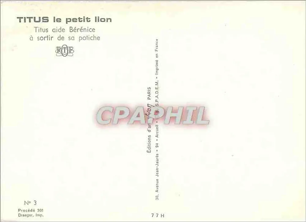 Titus der kleine Löwe — Titus hilft Bérénice aus ihrer Schale — Éditions Jean-Jaurès, Paris - Rückseite