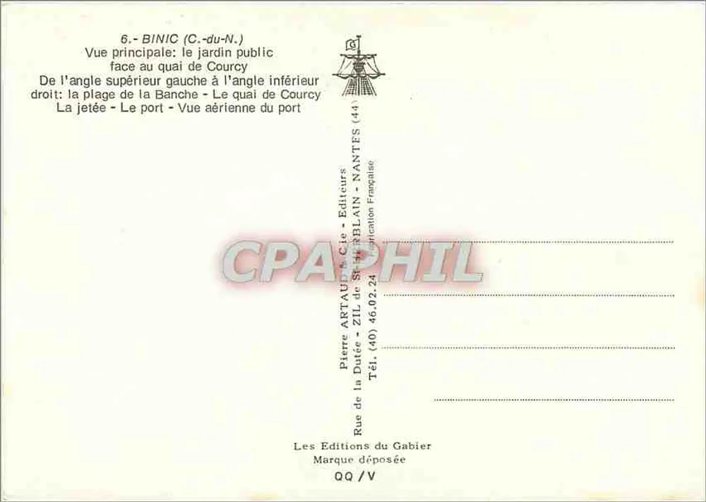 Binic — Porto de Praia — Artaud & Cie, Nantes - Verso