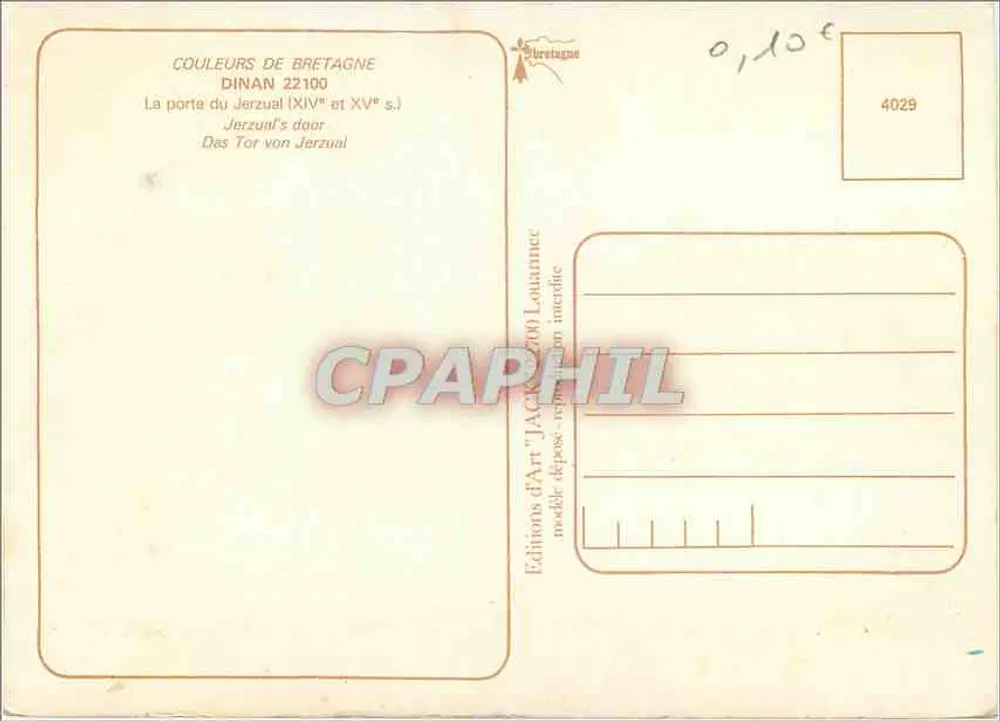 Dinan — Porta do Jerzual (séculos XIV e XV) — Edições de Arte 'JACK' 4029 - Verso