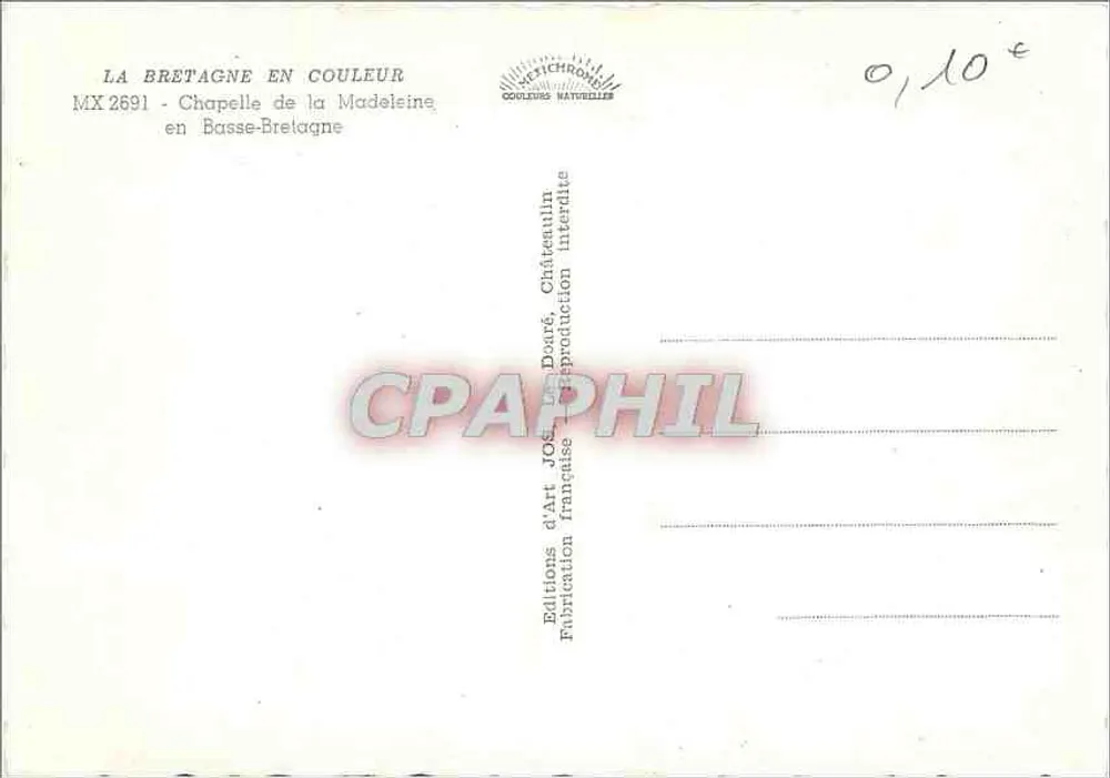 Capela da Madelaine — Baixa Bretanha — Edições de Arte JOS, Châteaulin - Verso