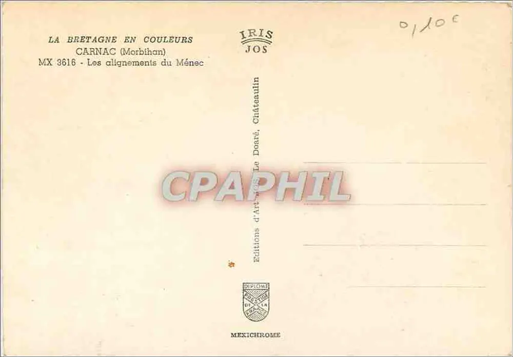 Os alinhamentos do Ménech — Carnac (Morbihan) — Éditions d'Art Jos, Châteaulin - Verso