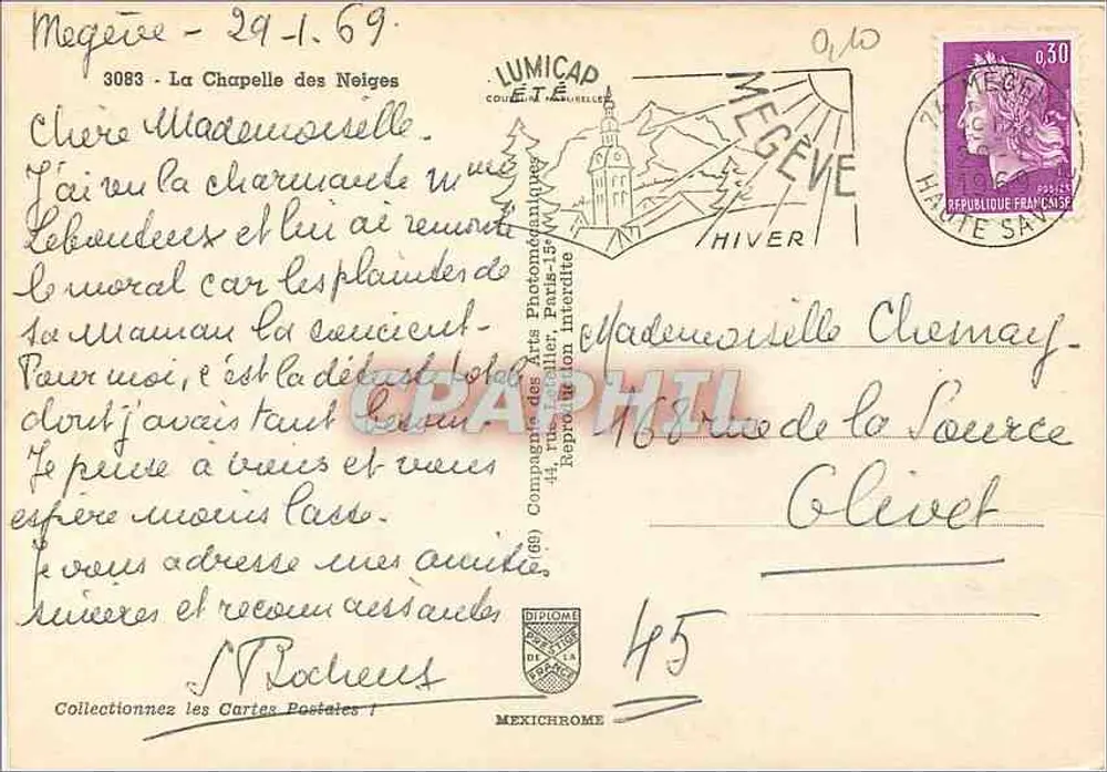 A Capela das Neves — Megève — Editor IRIS, n° 3083 - Verso