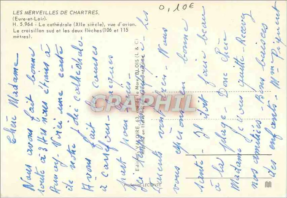 Chartres — Kathedrale (12. Jahrhundert), Aufnahme von oben — Éditions LECOMTE - Rückseite