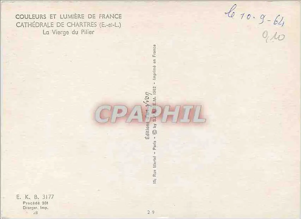 Catedral de Chartres — A Virgem do Pilar — Éditions Martel, Paris - Verso