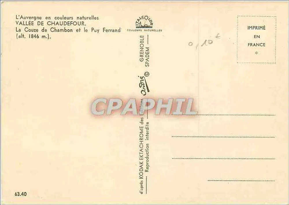 La Couze de Chambon und der Puy Ferrand — Tal von Chaudefourn — Edition Grenoble Spadem - Rückseite