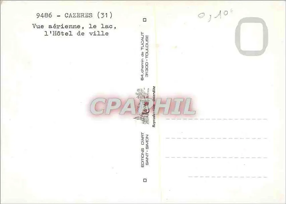 Cazères — Luftbild, der See, das Rathaus — Éditions Dart-Simon - Rückseite