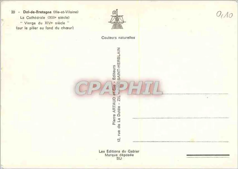 Dol-de-Bretagne (Ille-et-Vilaine) — Die Kathedrale (12. Jahrhundert) — 'Jungfrau des 14. Jahrhunderts' (auf dem Pfeiler am Ende des Chors) — Editions ARTAUD et Cie - Rückseite