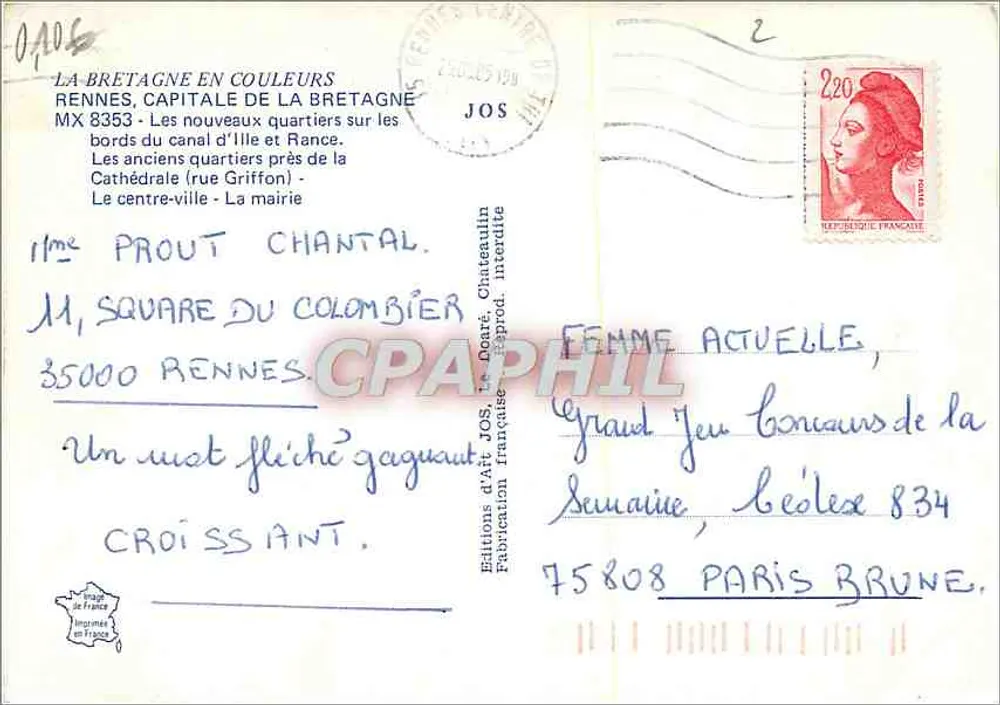 Rennes — Capital da Bretanha — Edições de Arte JOS - Verso