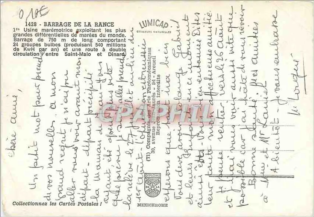 रांस के बांध — दुनिया के पहले मारीमोट्रिक इंजन के बांध — लुमिकैप - पीछे