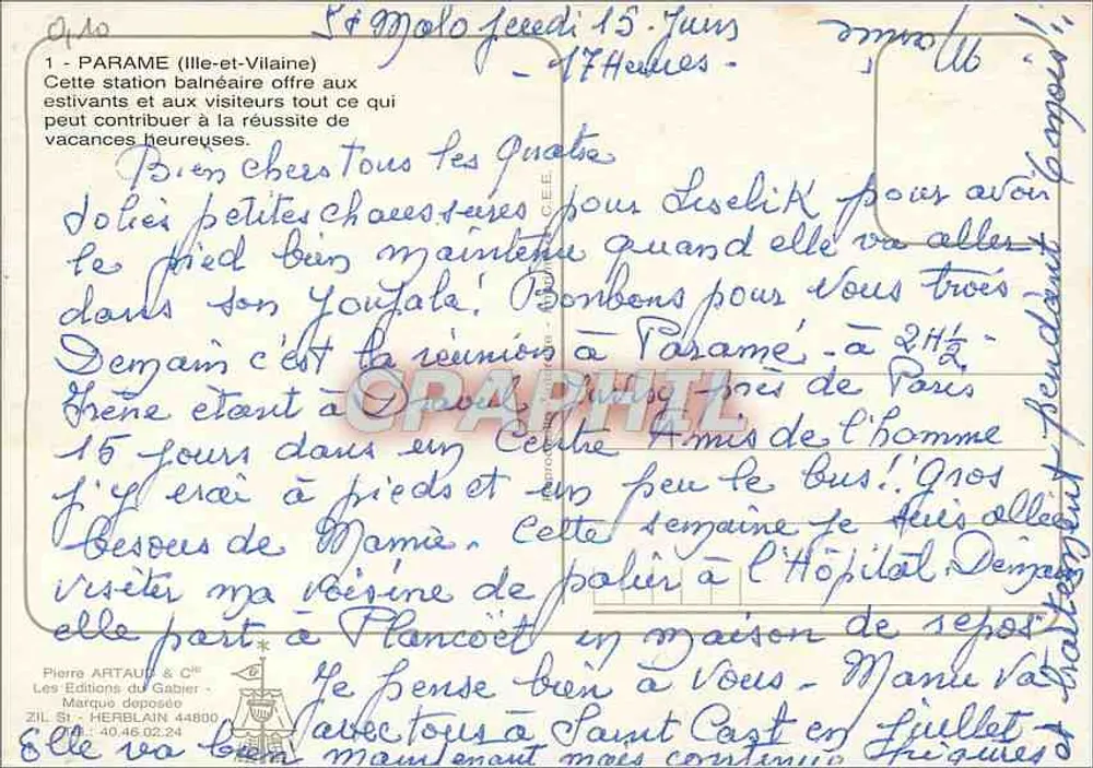 Paramé — vista da praia, do porto e da igreja — Les Éditions du Gabier - Verso