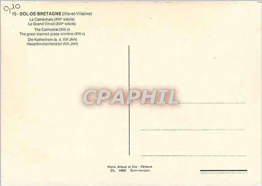 Dol-de-Bretagne — Kathedrale des 13. Jahrhunderts — Pierre Artaud et Cie, Verlag - Rückseite
