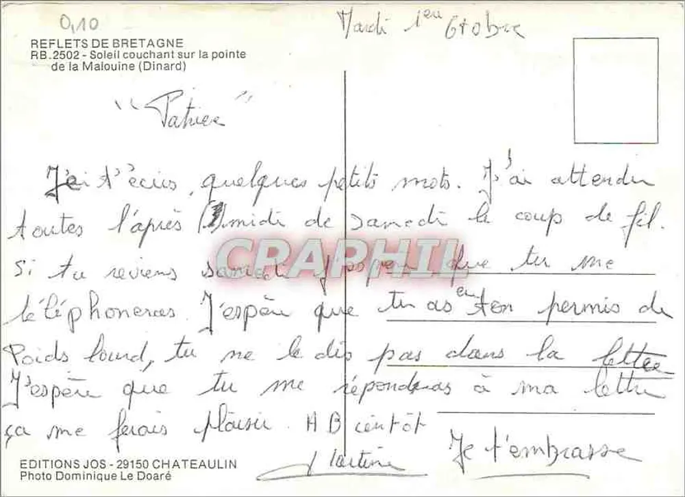 A Costa da Esmeralda — Pôr do sol na ponta da Malouine (Dinard) — Edições Jos - 29150 Châteaulin - Verso