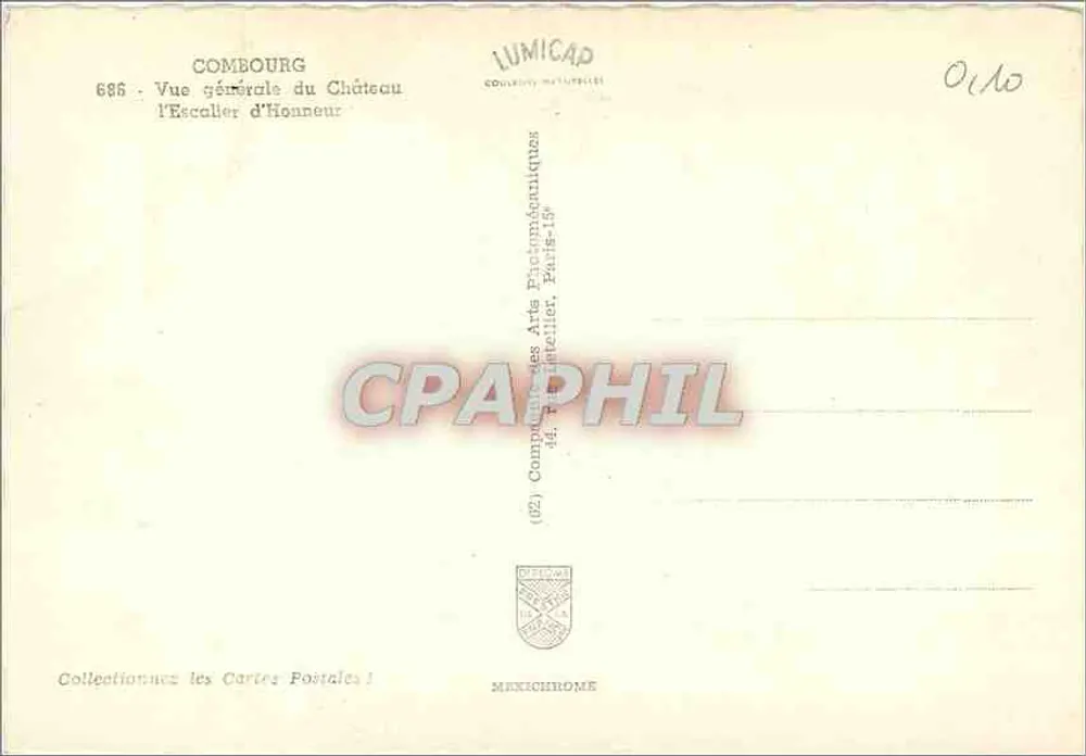 Castelo de Escalier d'Honneur — Combourg — Editor LUMICAP, n° 686 - Verso