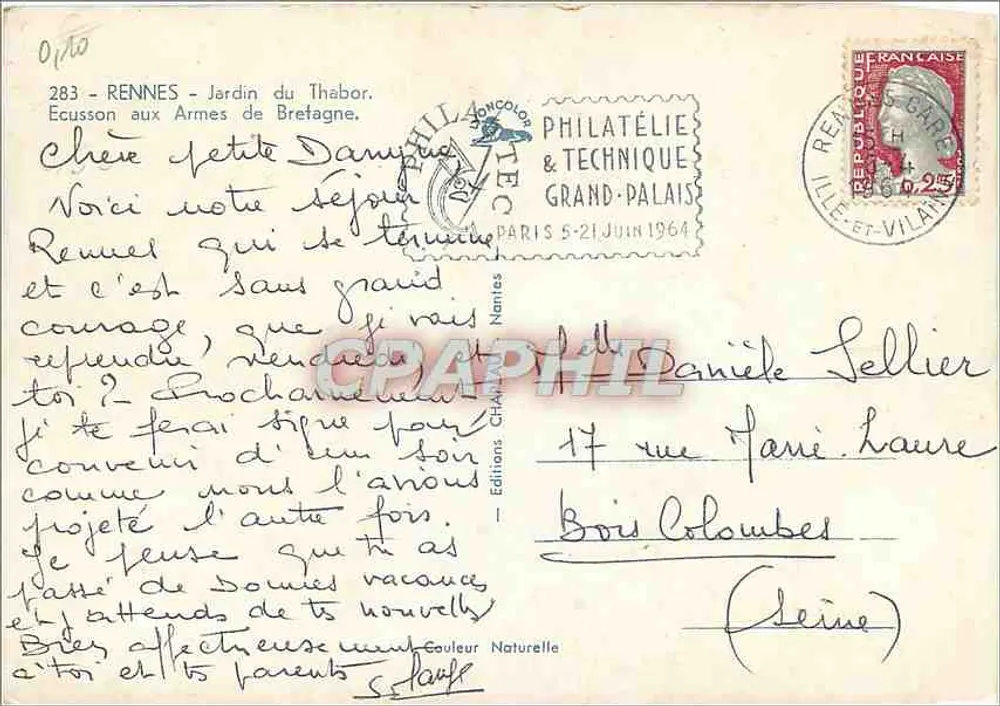 Jardim do Thabor - Armas da Bretanha — Rennes — Edições Rody, n° 283 - Verso